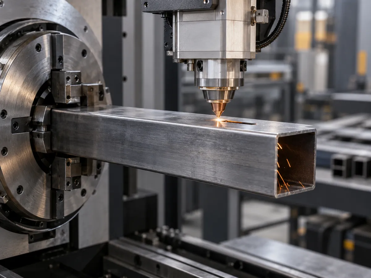 Illustrative view of fiber laser cutting a metal tube