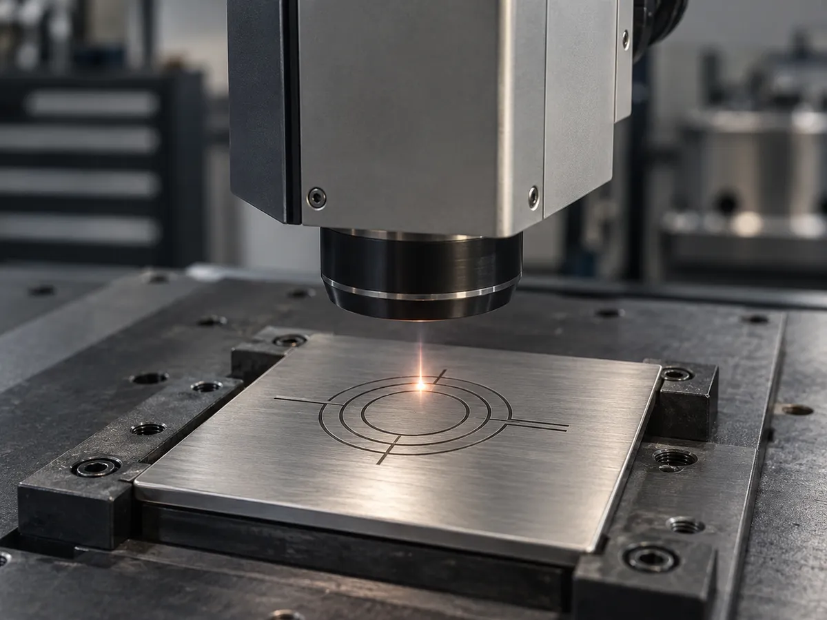 Illustrative view of laser engraving a metal plate
